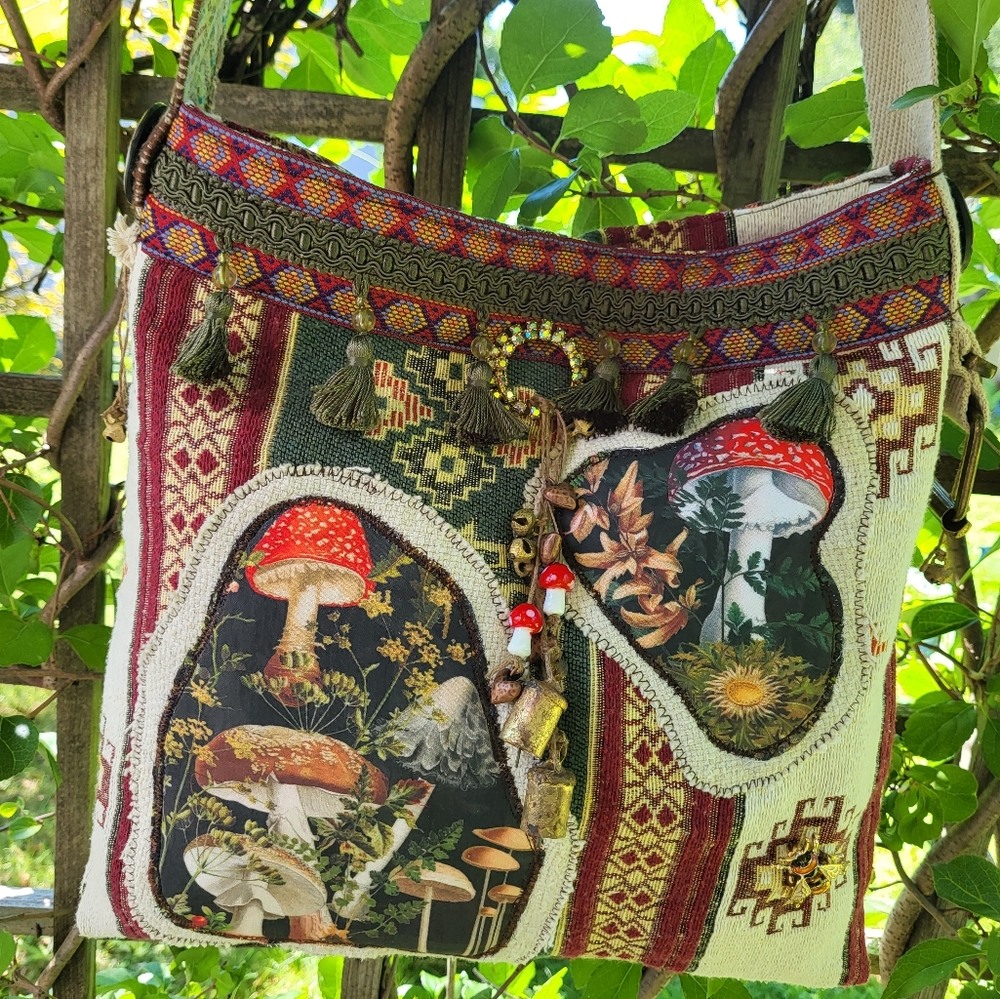 Handmade Boho Mushrooms Bag